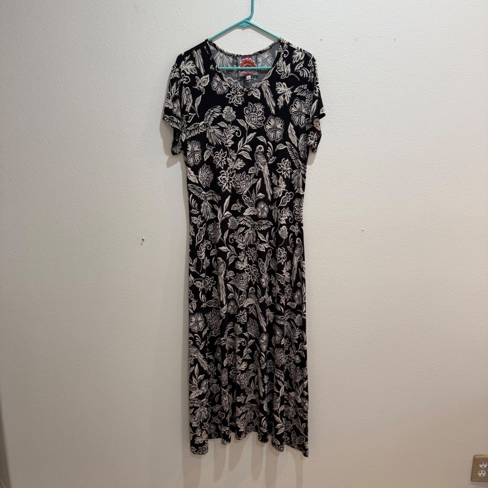 Johnny Was Los Angeles Black Floral Bird Print Maxi Dress R31023-7 Large